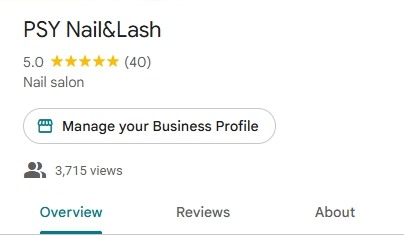 คะแนน Google Business ของ PSY Nail&Lash 5.0 จาก 40 รีวิว